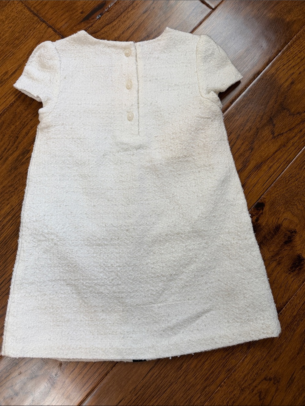 Janie and Jack Cream Bouclé Dress with Black Trim and Gold Buttons - Picture 2 of 4